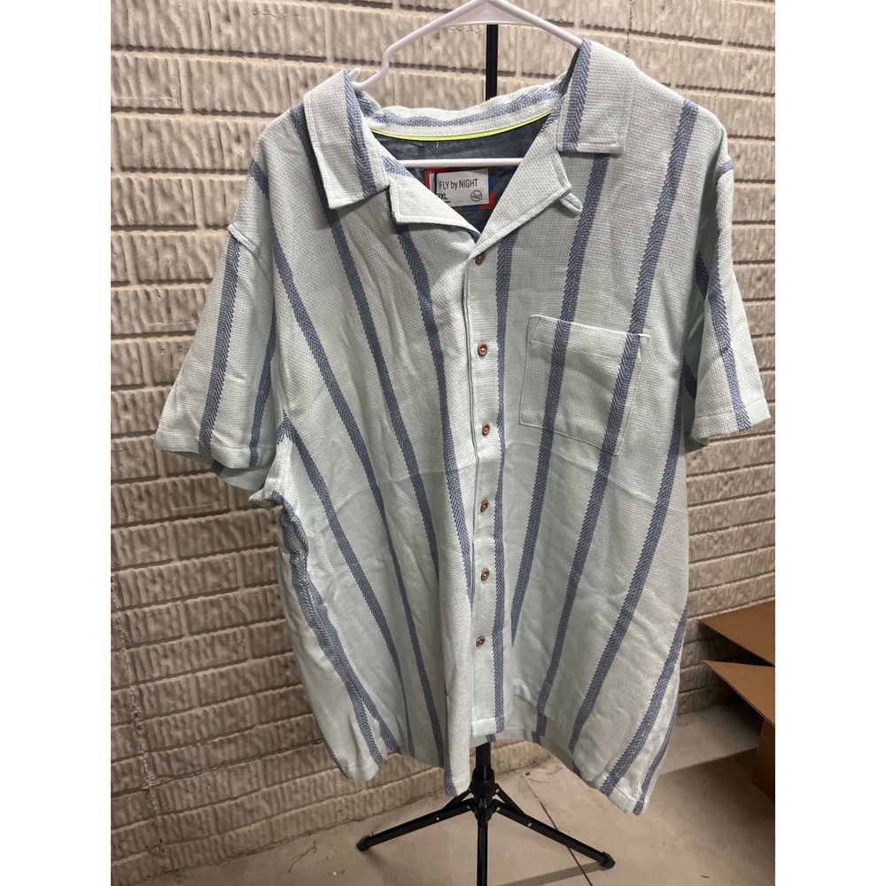 Fly by Night Mens 3XL Short Sleeve Button Down Striped Camp Collar Shirt Blue